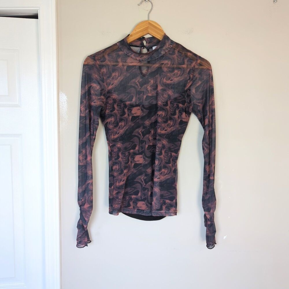 Lost + Wander Sheer Mesh Marbled Y2K Long Sleeve Top Whimsigoth Grunge Punk SM